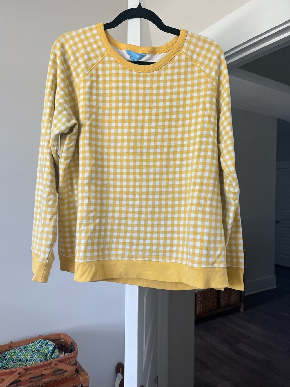 Draper James Yellow and White Gingham Crewneck Sweatshirt